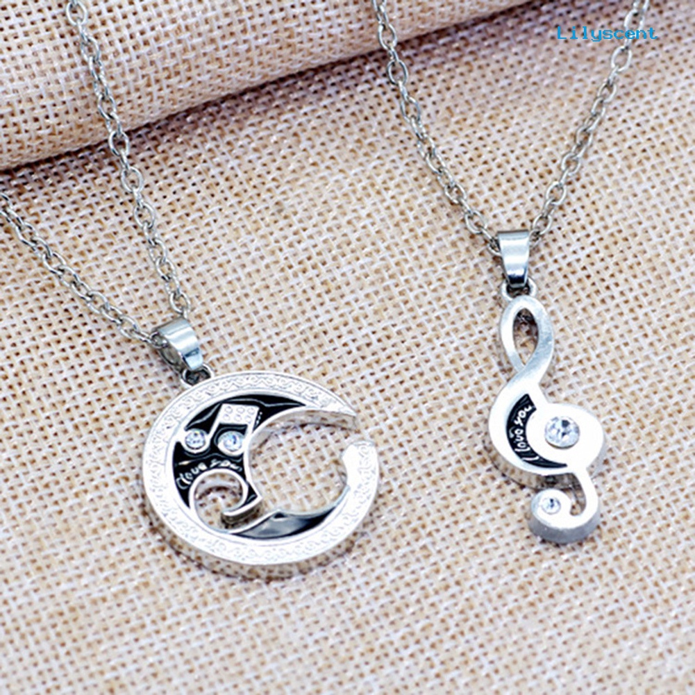 [LS]2 Pcs Moon Musical Note Pendant Kalung Pasangan Pecinta Hadiah Hari Valentine