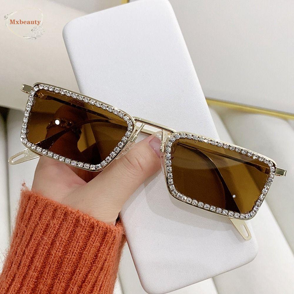 Mxbeauty Kacamata Anti UV Wanita Sederhana Vintage Retro Kacamata Hitam Outdoor Bersepeda Sunglasses PC Berlian Imitasi Gaya Jalanan Gaya Korea Eyewear