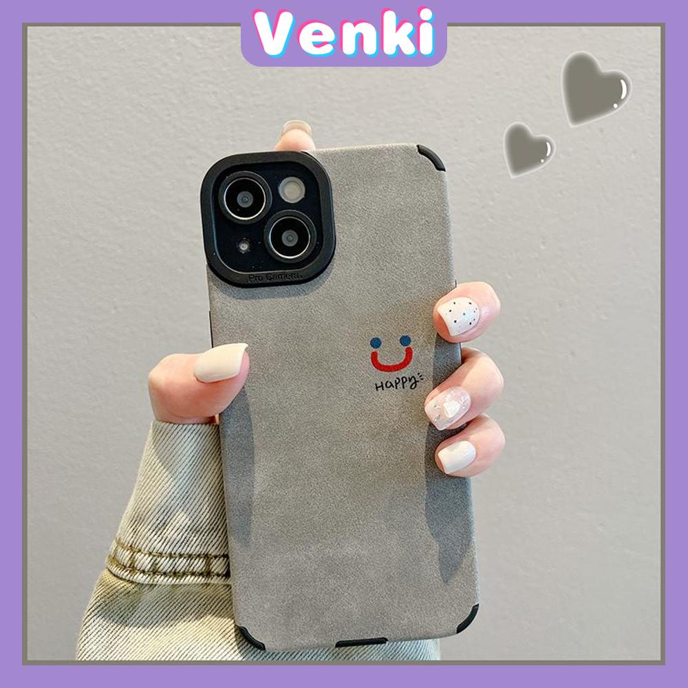 VENKI - Untuk iPhone 11 Case Leather Pupil Suede Case Soft Shockproof Phone Case Camera Protection Gray Simple Smile Kompatibel dengan iPhone 14 13 Pro max 12 Pro max xr xs 7Plus 8Plus