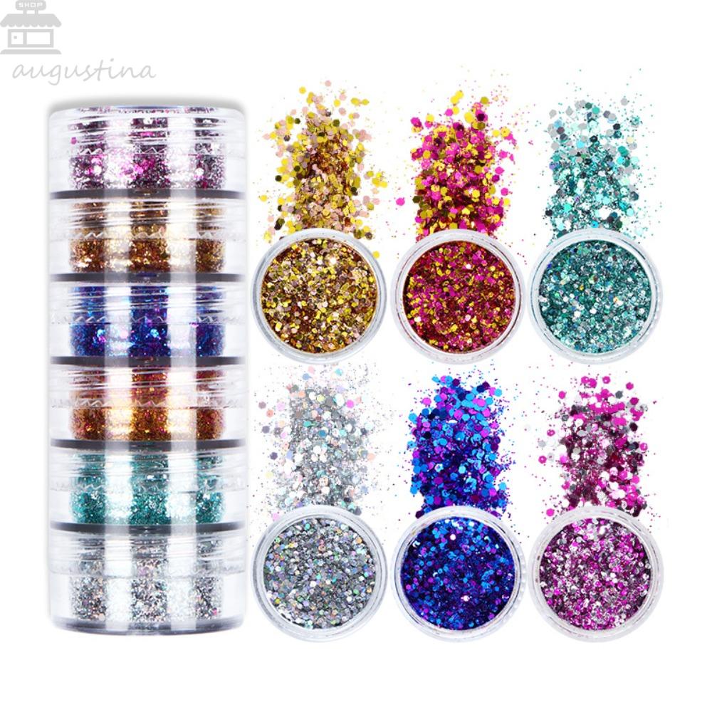 Agustina Paku Sequin Sparkly Sequin 6grid Nail Charms DIY Perhiasan Kuku Manicure Aksesoris Campuran Nail Art Sequin