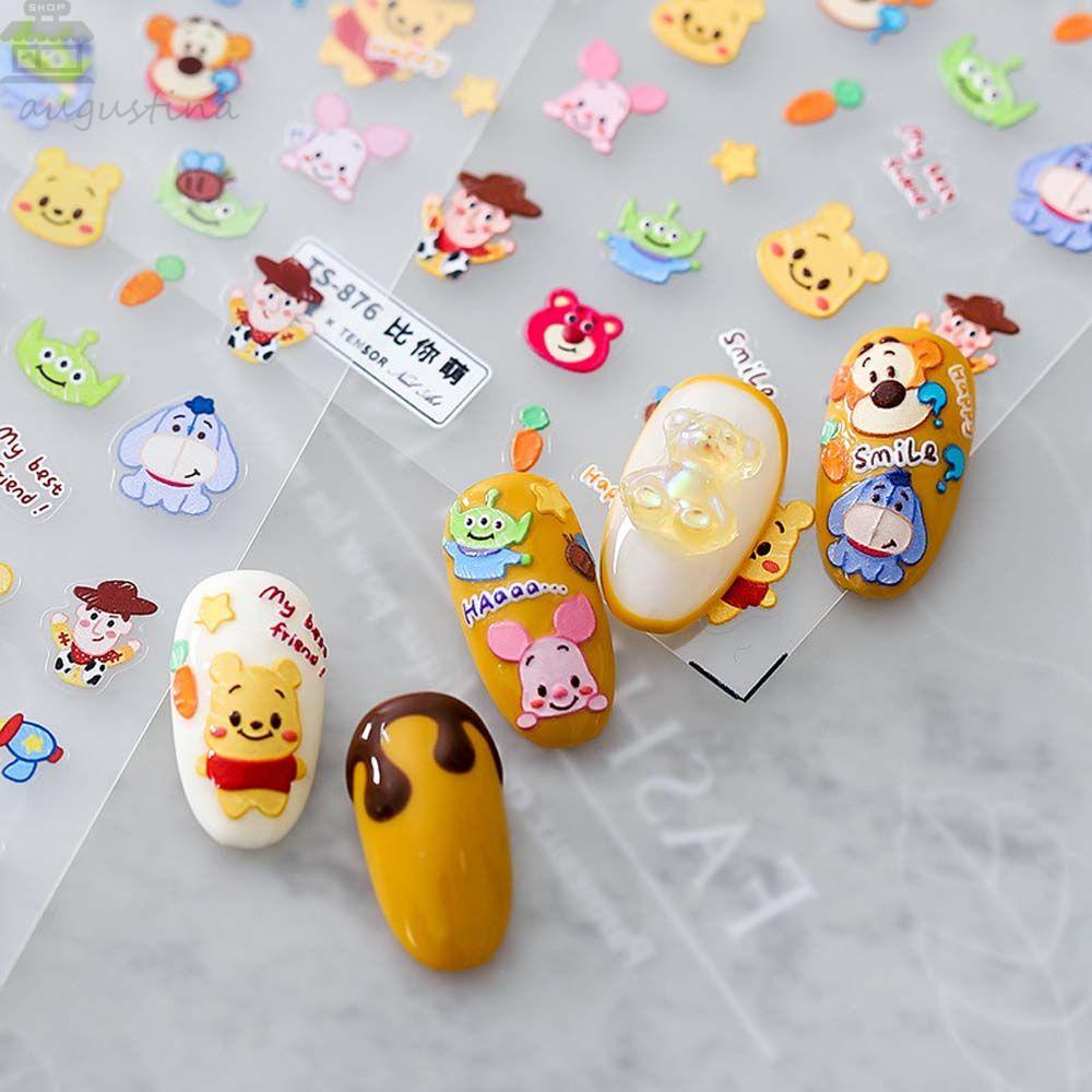 AUGUSTINA Agustina Nail Art Stiker Kawaii 5D Decal Carrot Winnie the Pooh Perekat DIY Alat Kuku