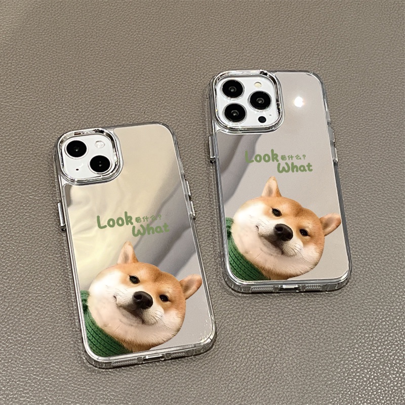 IPHONE Casing Ponsel Cermin Anjing Lucu Kompatibel Untuk Iphone11 12 13 14 12Pro 13Pro 14Pro Pro Max XR X XS Max Electroplating Tombol Perlindungan Mirror Cover