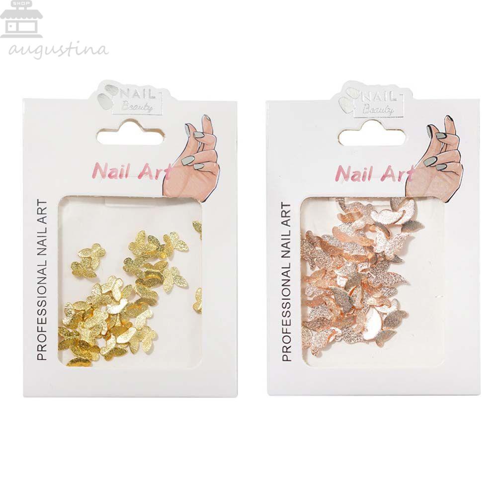 AUGUSTINA Agustina Butterfly Nail Art Dekorasi Wanita Jepang Warna Emas Perak Hiasan Kuku Frosted 3D Nail Jewelry