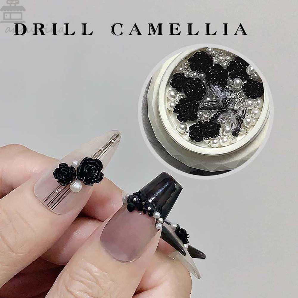 AUGUSTINA Agustina Camellia Dekorasi Kuku Fashion Jepang 3D Perhiasan Kuku Manikur Aksesoris Mutiara Hiasan Kuku Butterfly Nail Drills