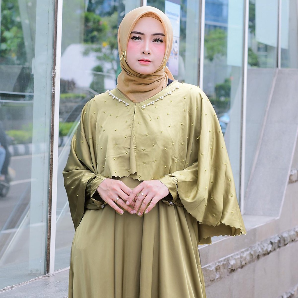 Ofcourse Silla Dress Muslim Wanita Gamis Armani Silk Kombinasi Mutiara