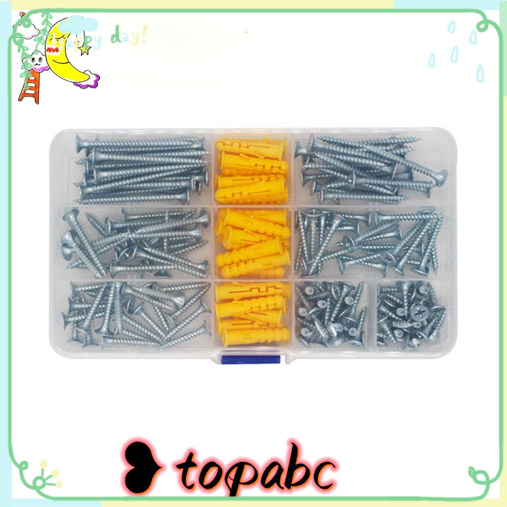 TOP Drywall Anchors Sekrup Galvanis Baut Colokan Dinding 220pcs Sekrup Kepala Rata 7ukuran