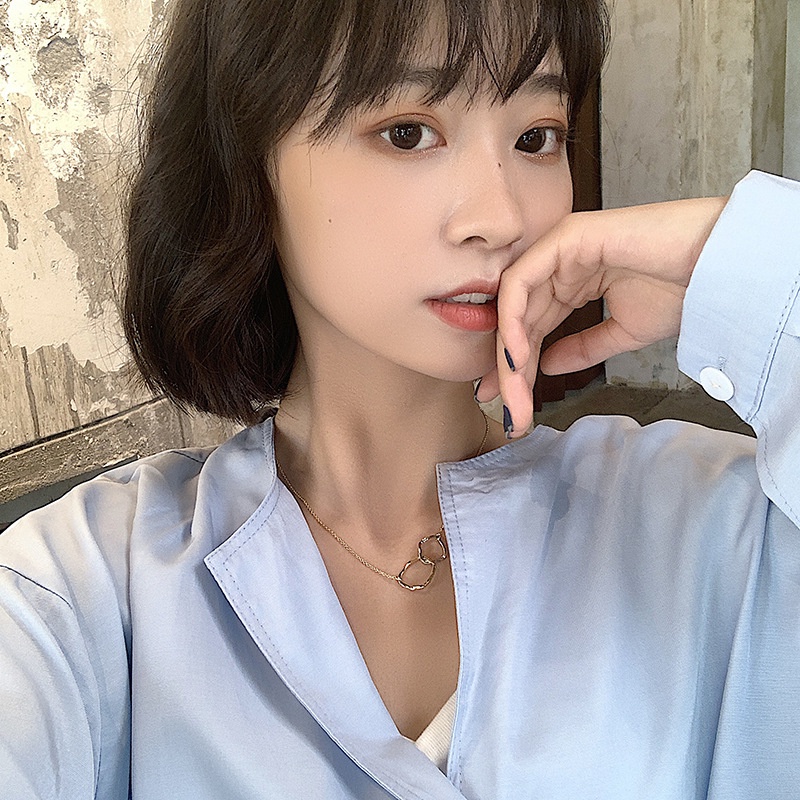 Sederhana Berkelas Kalung Perempuan ins Trendi Influencer Klavikula Rantai Ganda Interlocking Pendant choker Mori Necklace