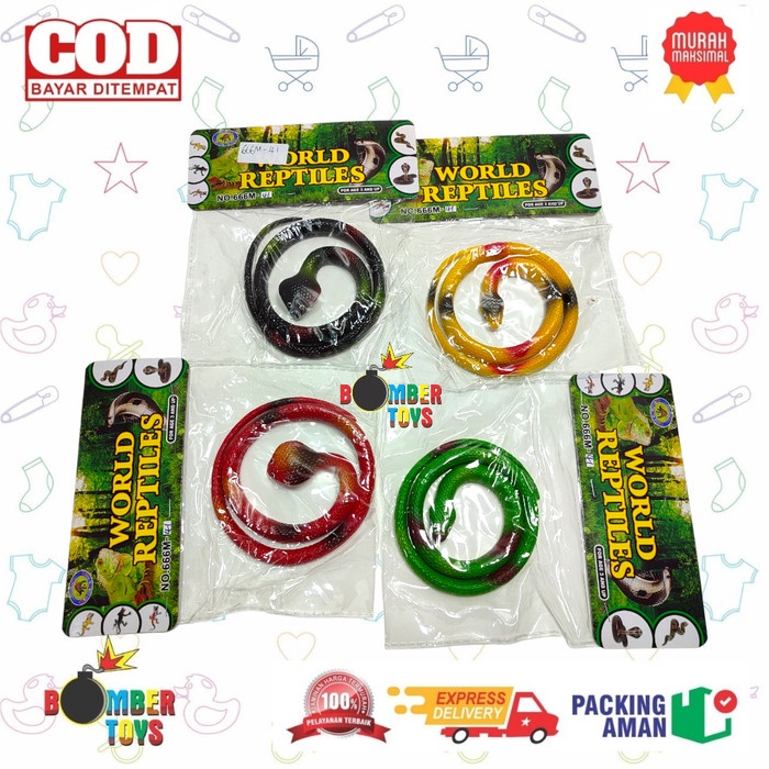 MAINAN ANAK REPTIL KARET ULAR SET WARNA WARNI MELINGKER SNAKE RUBBER WORLD