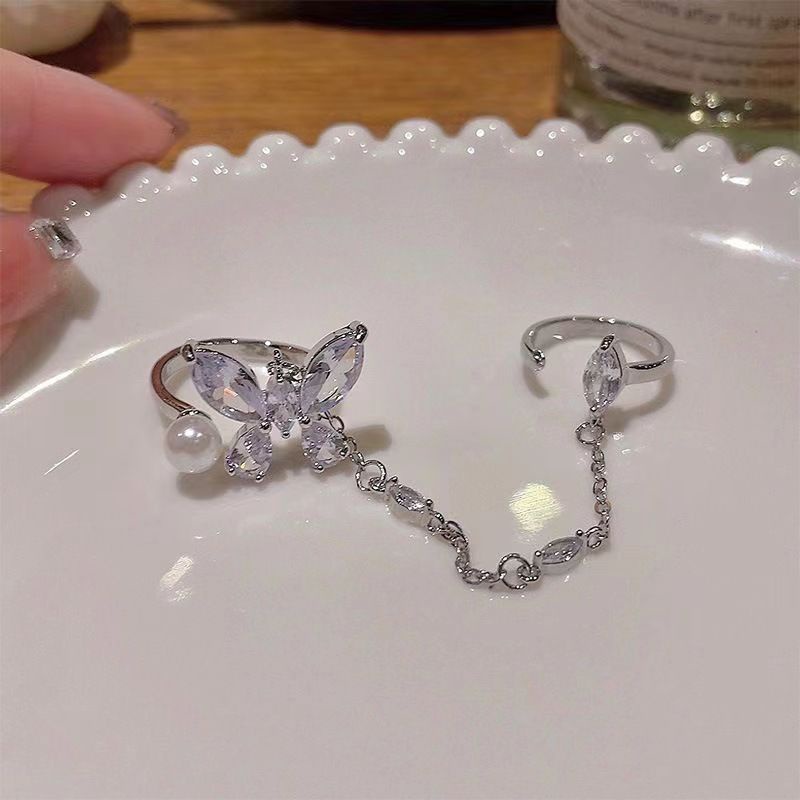 Korea Dongdaemun Gaya Baru Trendi Mutiara Jahitan Kalung Ceruk Perempuan Cahaya Desain Mewah Zirkon Kupu-Kupu Rumbai Rantai Klavikula