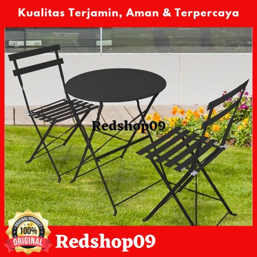 Soleil Lucio Bistro Set Kursi & Meja Teras Lipat - Hitam/Set Kursi  teras