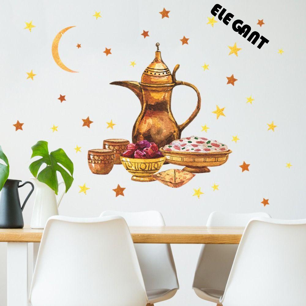 【 ELEGANT 】 Bulan Stiker Kreatif Tahan Air Eid Mubarak 3D Sofa Latar Belakang DIY Mural Dekorasi Dream Ungu Meja Makanan Ringan Stiker