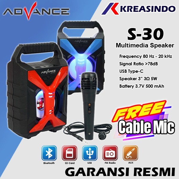 ADVANCE S30 S-30 Speaker Bluetooth Portable Kotak Musik Super BASS Resmi