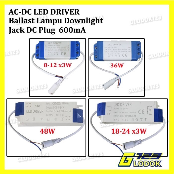 LED Driver Power Supply Downlight 8-12 12-18 18-24 x 3Watt DC Plug