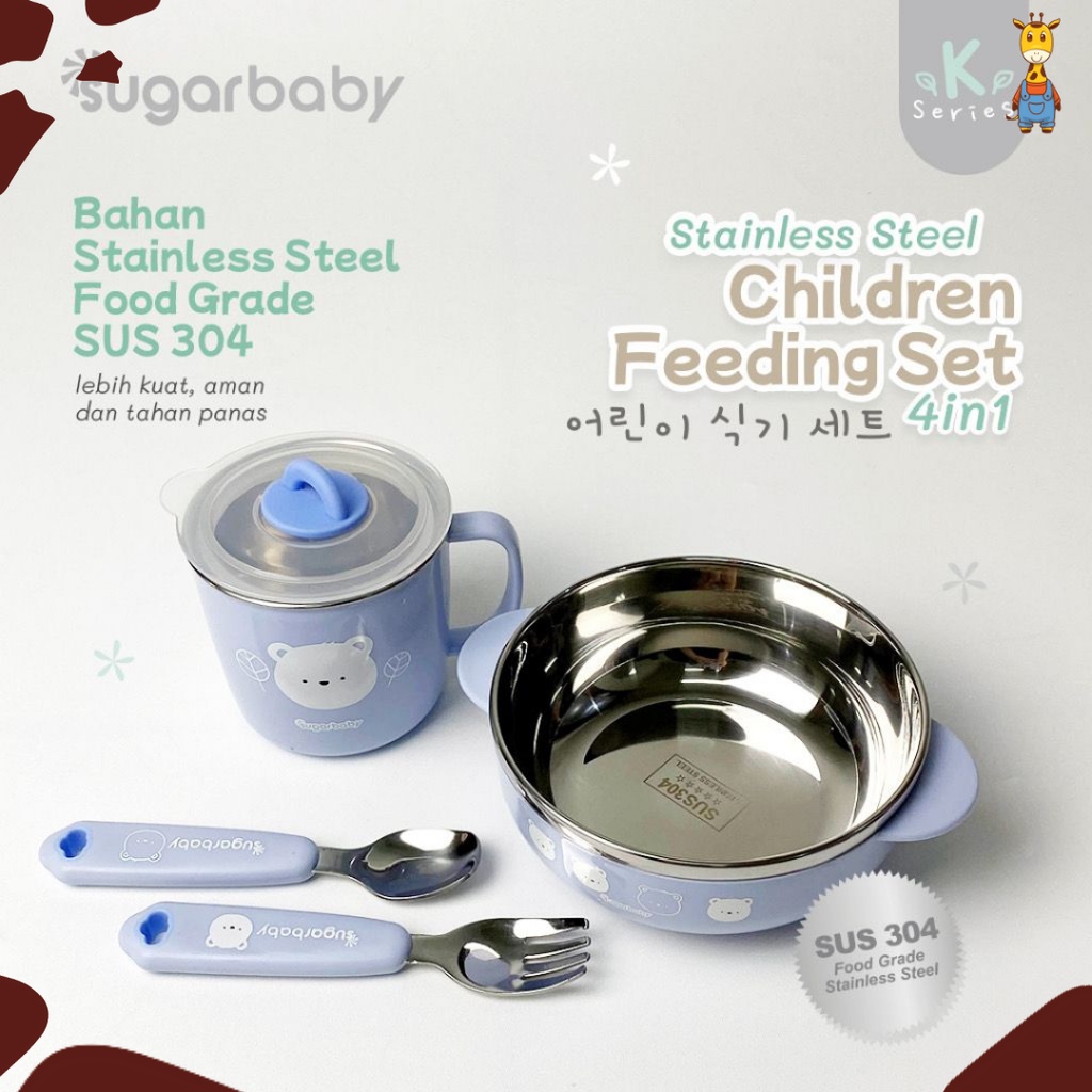 Sugar Baby Stainless Steel Children Feeding Set 4in1 / Alat Makan Bayi Set