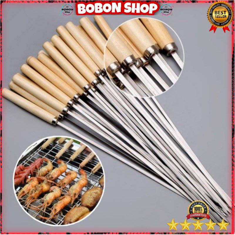 Alat Tusuk Sate Besi Stainless Tusukan Panggangan Sate Kambing Klatak Ayam Sosis BBQ Skewer Barbeque