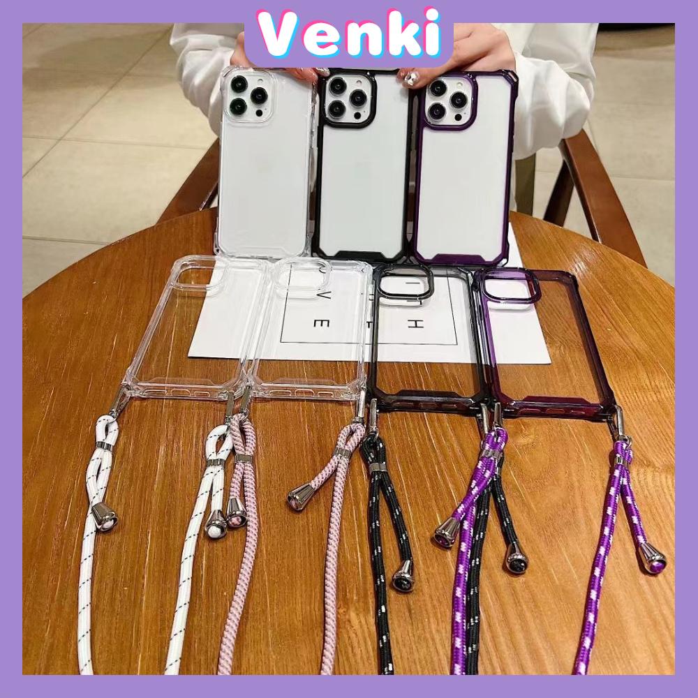 VENKI - Untuk iPhone 11 Case Polos Case Empat Sudut Lanyard Shockproof Protector dengan Lanyard Gelang Bening Akrilik Kompatibel dengan iPhone 14 Pro Max 13 Pro Max iPhone 12 Pro Max XR