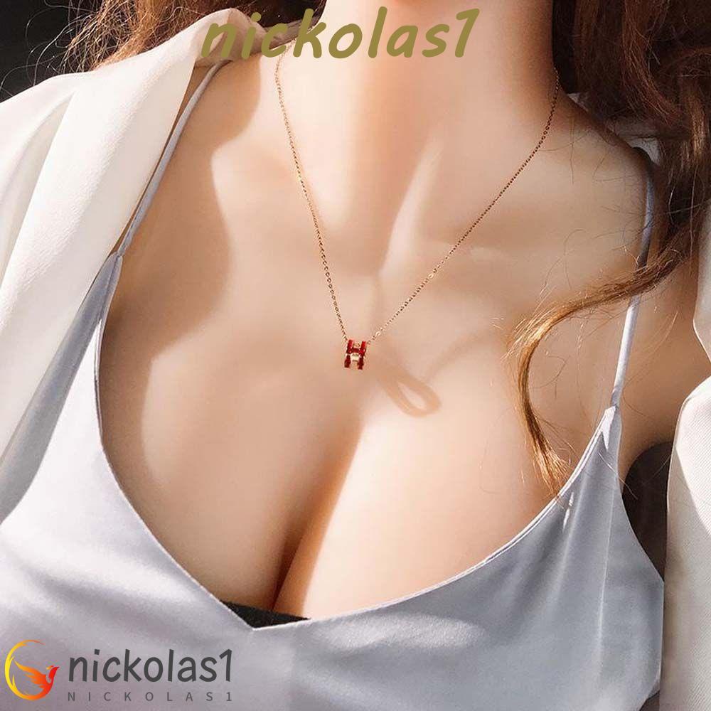 NICKOLAS1 Huruf H Kalung Temperamen Lucu Wanita Liontin Huruf Tembaga Gadis Perempuan Chokers