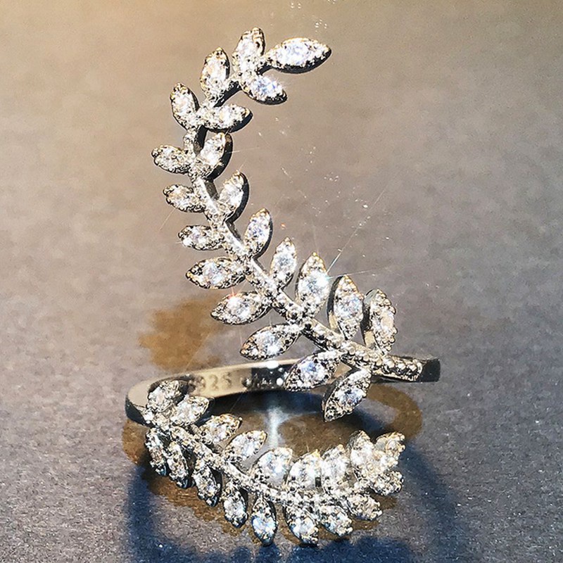 New Arrival Fashion Daun Pembukaan Cincin Untuk Wanita Pesta Pernikahan Halus Jari Cincin Cubic Zirconia Adjustable Ring