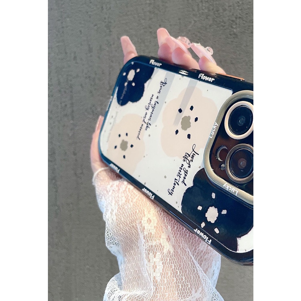 IPHONE Casing Ponsel Desain Bunga Hitam Garis Sederhana Semi Transparan Kompatibel Dengan Iphone12 13 14 11 Pro Max X Xs Max Xr Ggrtf