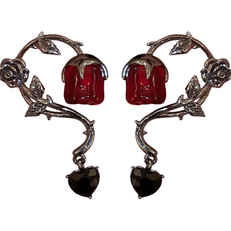 Red Rose Hot Girl Desain Niche High-End Berlebihan Retro Classy Earrings