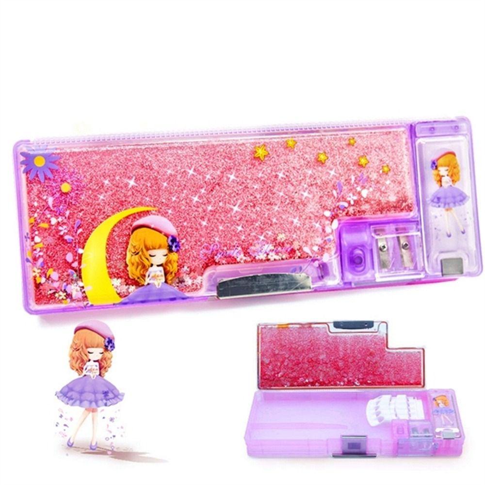 Stationery Box, Pink Quicksand Pencil Case, Girls