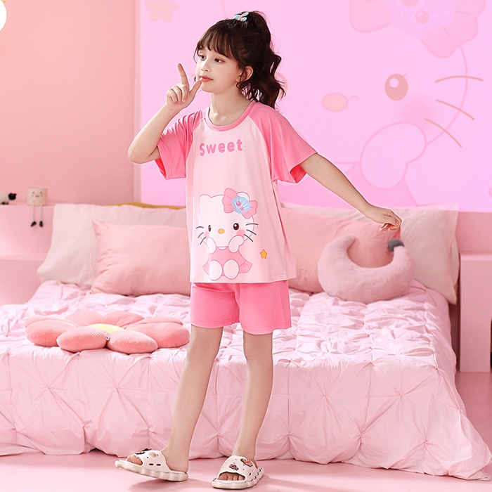 BAJU TIDUR ANAK SANRIO LENGAN PENDEK CELANA PENDEK CINNAMOROLL KUROMI MELODY