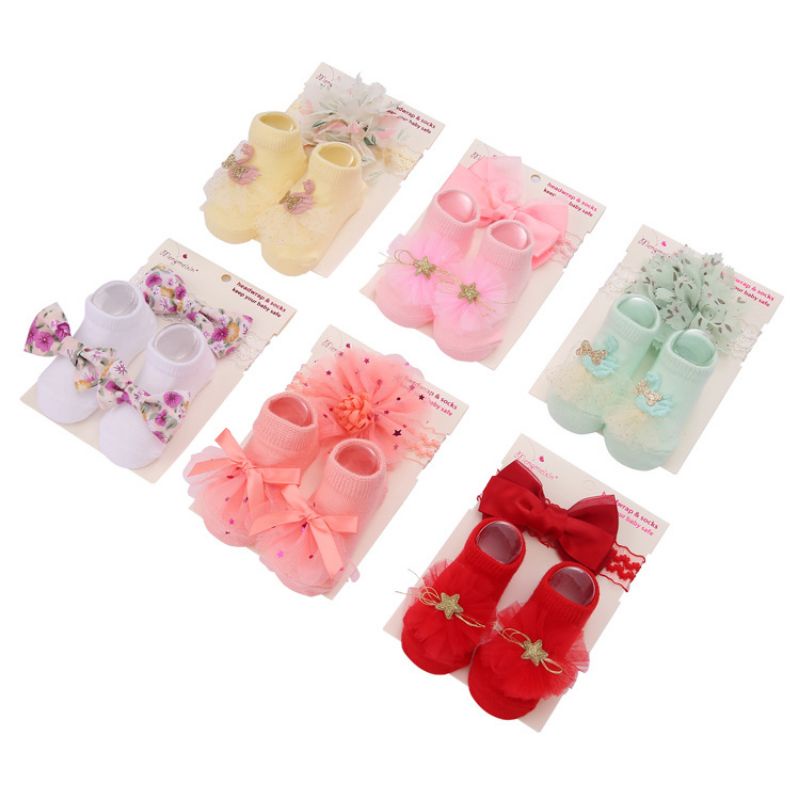 (pimenova) set kaoskaki dan bandana bayi bandana set baby headband baby socks