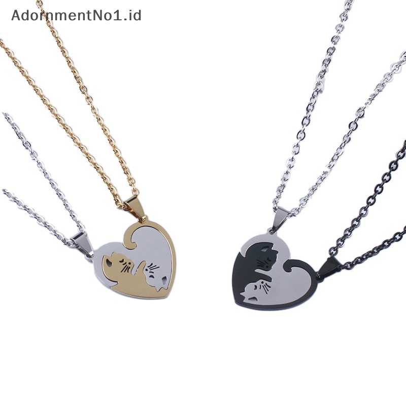 [AdornmentNo1] 1pasang kreatif pelukan kucing jahitan Stainless Steel liontin kalung Fashion pasangan yang serasi kalung persahabatan pasangan perhiasan