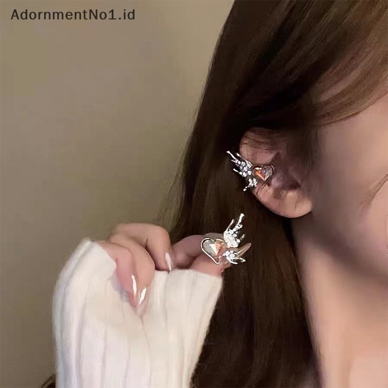 [AdornmentNo1] Fashion Colorful cinta hati sayap anting paduan klip tulang Trendy Punk lucu kristal berlian imitasi telinga manset untuk wanita gadis perhiasan