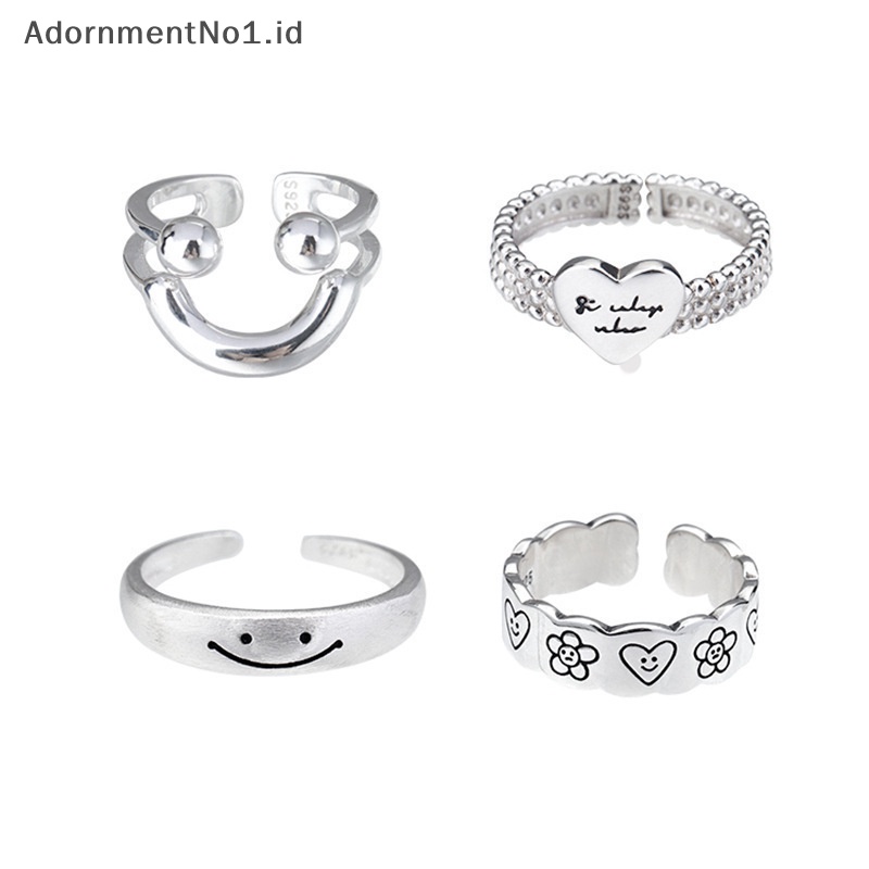 [AdornmentNo1] Bentuk Smile cincin keren Punk warna Silver untuk wanita Fashion Jewelry cincin Adjustable Open Vintage untuk pesta hadiah ulang tahun