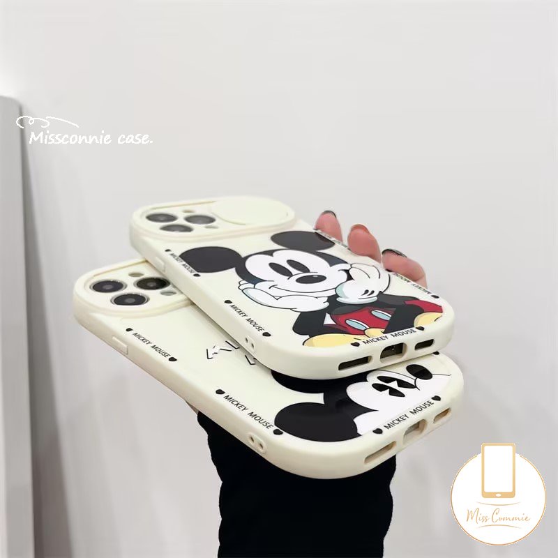 Cartoon Disney Push Pull Window Phone Case Compatible for iPhone 11 13 12 Pro Max XR 7Plus 8Plus X XS Max Cute Mickey Mouse Camera Lens Protector Soft Cover