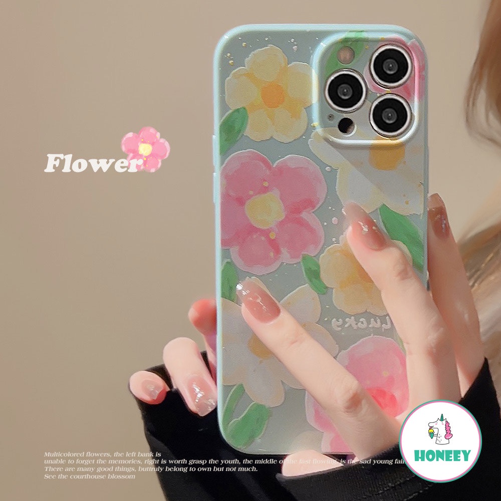 Retro Summer Pink Flowers Oil Painting Art Girls Phone Case for IPhone 14 13 12 11 Pro Max 14 Plus Case Cute Cartoon Lucky Cover