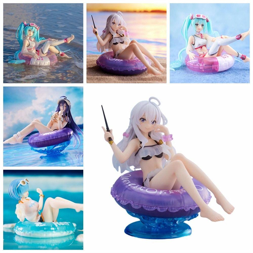 AUGUSTINA Elaina Action Figure, Aqua Float Hatsune Miku Figure, Mainan Koleksi Gadis Patung Baju Renang Patung Duduk Renang Cincin Rem Anime Figure Untuk Mainan Koleksi