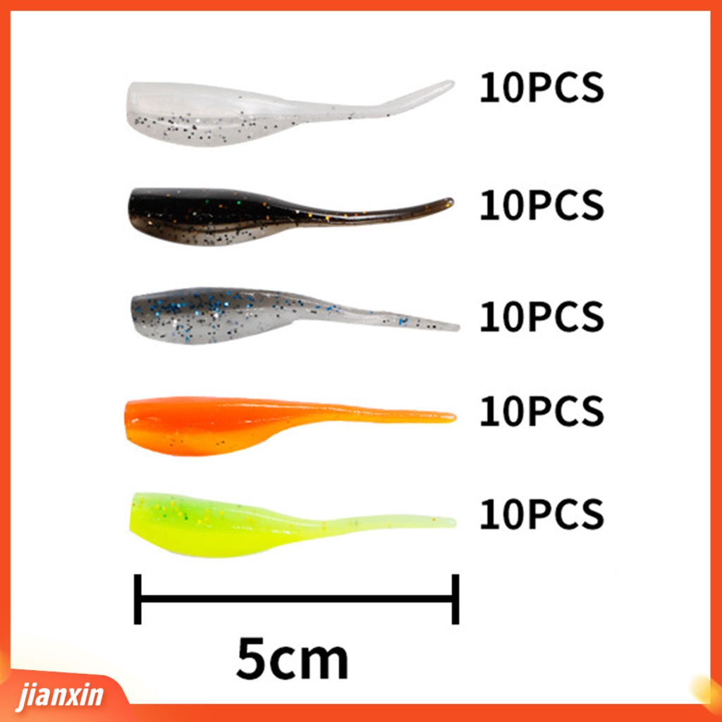 (In Stock) 50Pcs /Box Umpan Pancing Plastik Ekor Jarum Tahan Aus Yang Hidup Soft Lure Untuk Angling