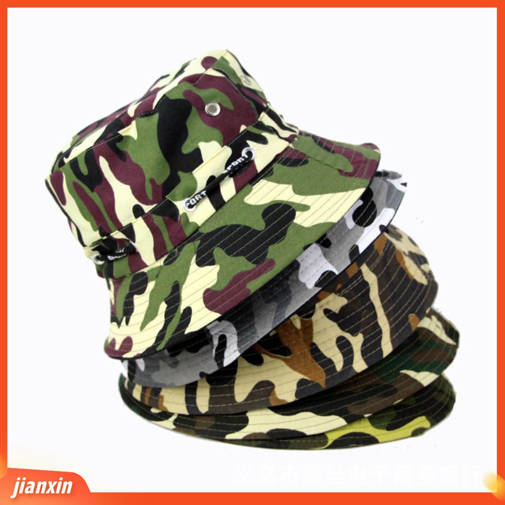 (In Stock) Mode Kamuflase Blok Matahari Topi Bucket Outdoor Bernapas Hiking Memancing Topi