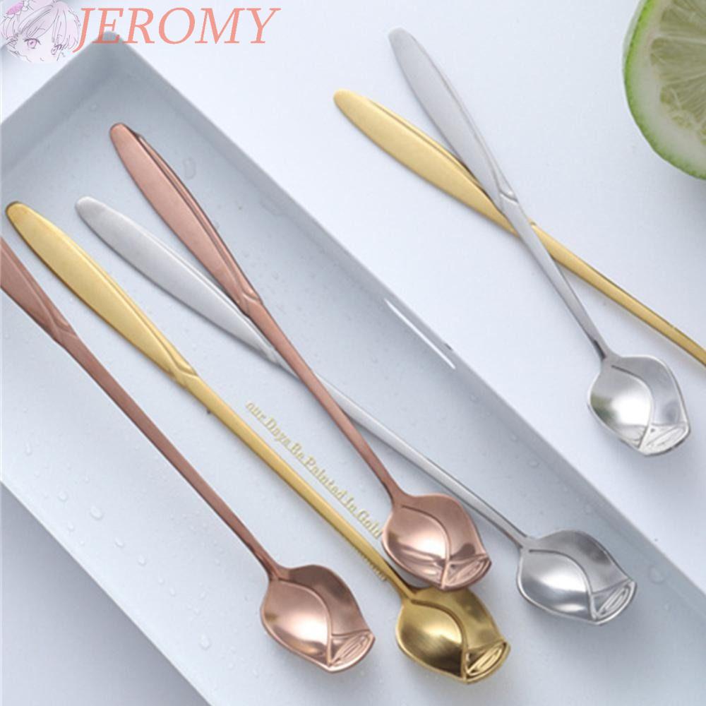 JEROMY Sendok Mawar Stainless Steel Kelopak Es Krim Peralatan Makan Aksesoris Dapur Sendok Kopi Susu
