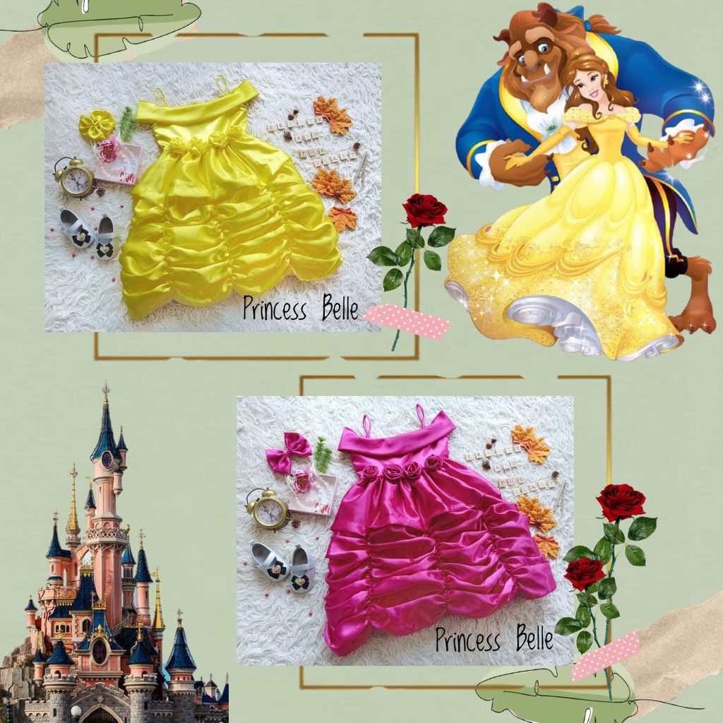 BAJU PRINCESS BELLE / KOSTUM PRINCESS / BAJU DONGENG / GAUN PRINCESS ANAK / BAJU ANAK UNIK