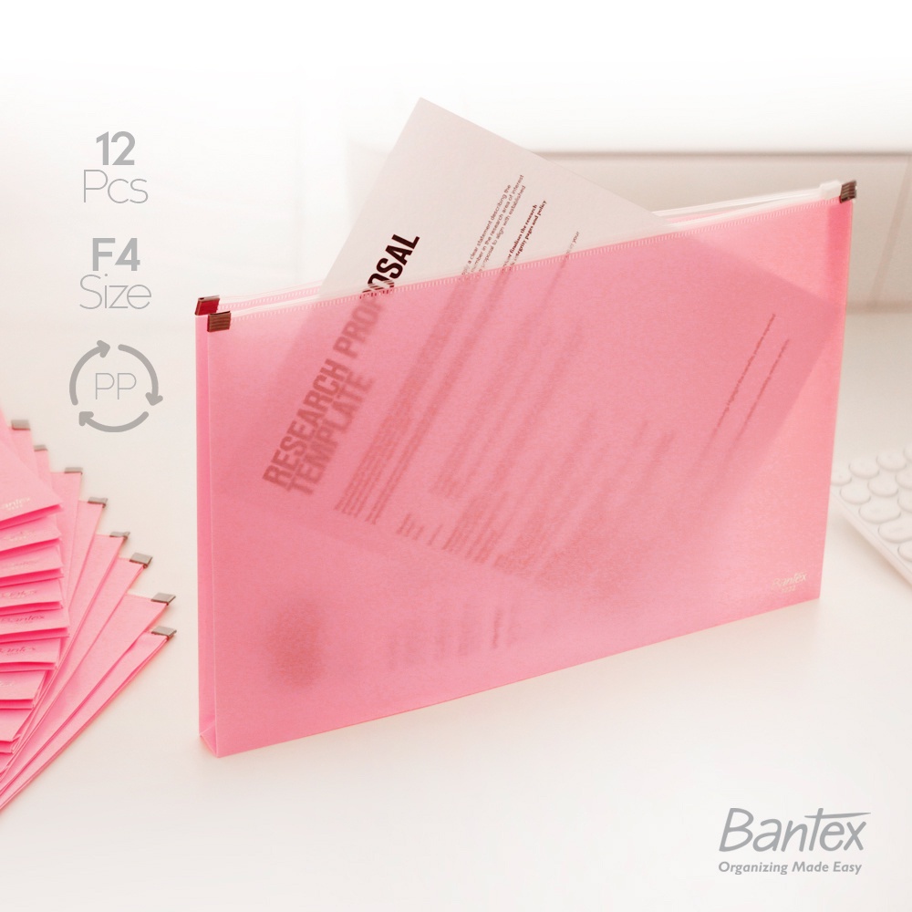 

[Artomas] 12 Pcs Bantex Map Folder Zipper Folio Plastik Bubble Gum Color Musky Pink 3222 74