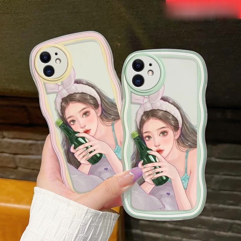 Case hp OPPO A53 A33 2020 A54 A55 A57 A59 A74 A95 A57s A57e A77 A77s A32 A11s A53s F1s F19 F19s Reno6 Lite Case Fashion Tide Brand Cute girl Patten New Design Wavy colored edges Soft Rubber Casing Full Lens Back Cover Camera Thin Pattern Protect Shockproo
