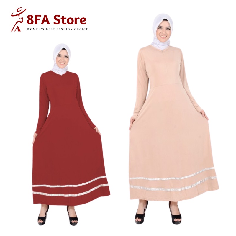 Long Dress Gamis Muslim Wanita Maxi Dress Polos Simple Kombinasi Pita Kekinian