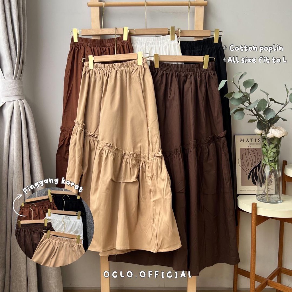 Oclo Linou Skirt bawahan wanita rok poplin import vintage casual basic daily wear