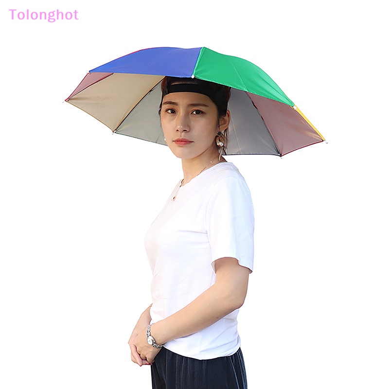 Tolonghot&gt; Outdoor Sun Shade Tahan Air Camping Memancing Hiasan Kepala Topi Portable Hujan Payung Topi Dapat Dilipat Adjustable Memancing Topi well