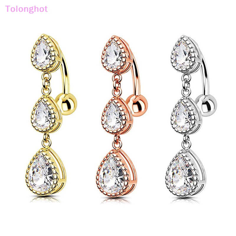 Tolonghot&gt; Stainless Steel Bentuk Tetesan Air Cincin Pusar Zirkon Perut Tombol Cincin Perhiasan Aksesoris Untuk Wanita Tubuh Sexy Dekorasi well