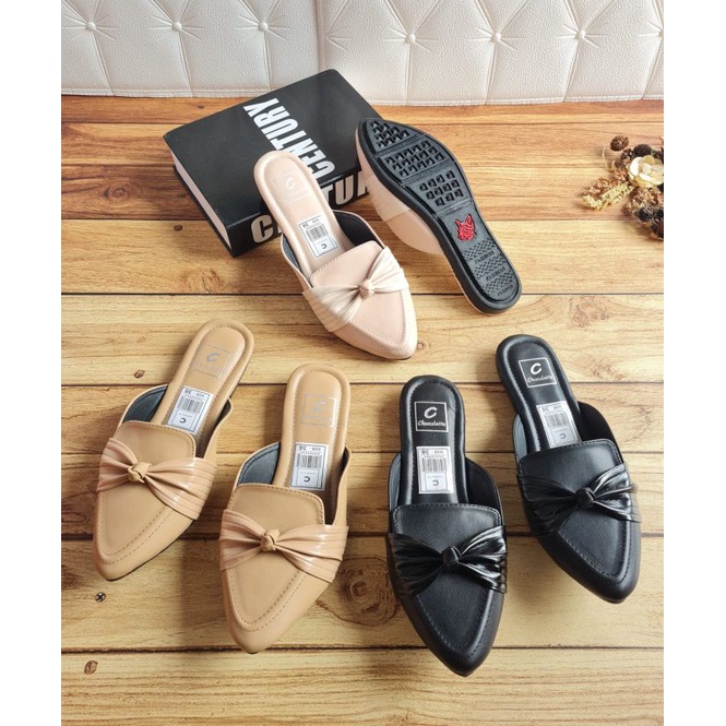 Sepatu Sandal Wanita  UR 03 flat shoes mules pita cabaret sol karet 1cm Vs