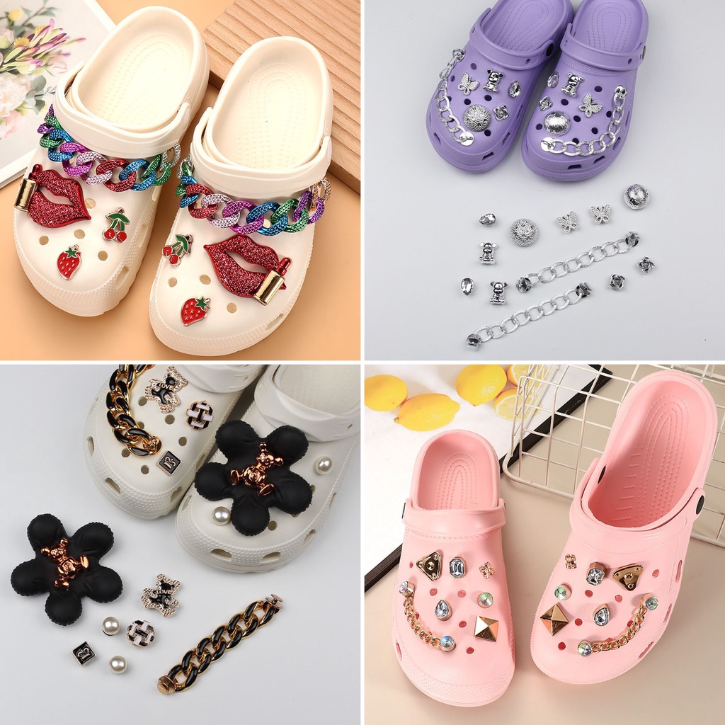 2023ins TT Baru Kreatif Tren DIY Sandal Croc Jibz Pesona Tombol Fashion Pantai Sepatu Aksesoris #(Tanpa Sepatu)