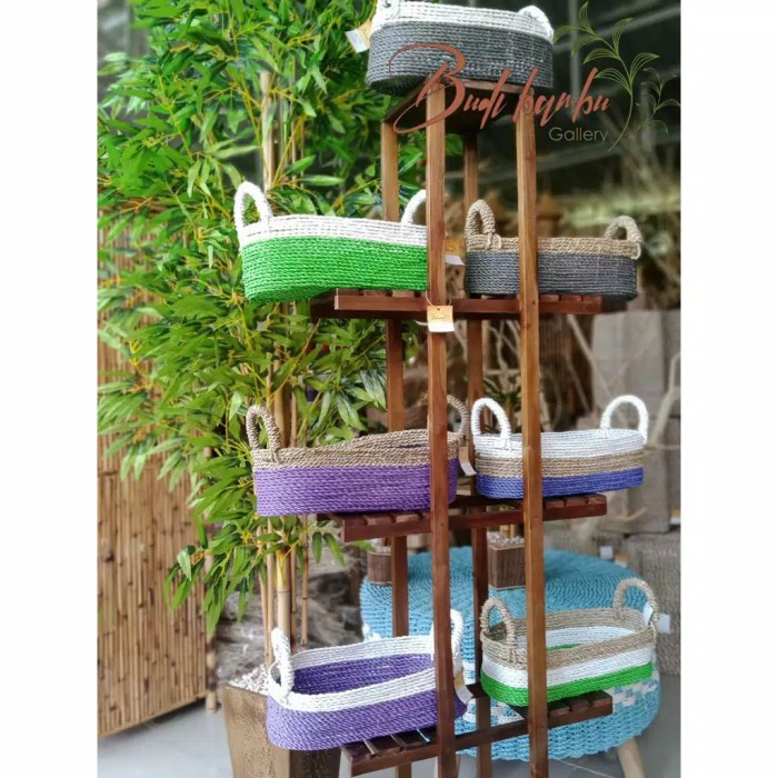 HOME DECOR ANYAMAN KERANJANG SIGRAS OVAL CANTIK COVER POTVAS