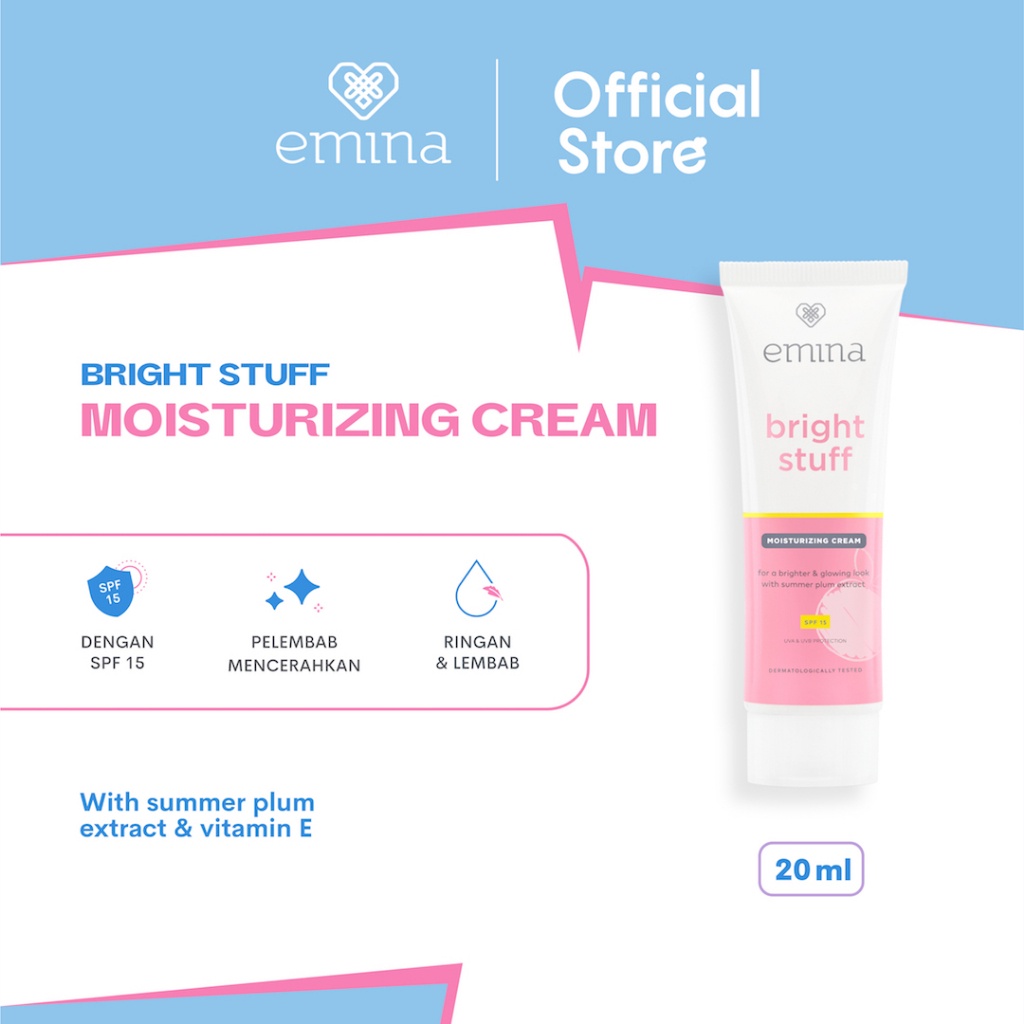 Emina Bright Stuff Moisturizing Cream 20 mL - Pelembab Wajah Cerah Glowing Anti Kusam BY OFFICIAL GR