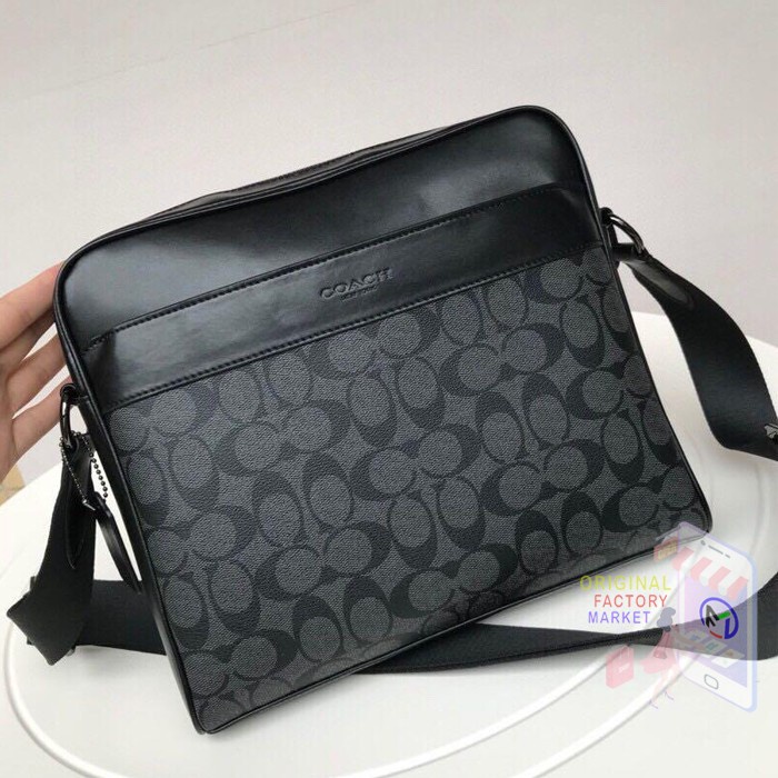 TAS COACH 28456 Charles Camera Bag in Signature Canvas Black ORIGINAL Vs