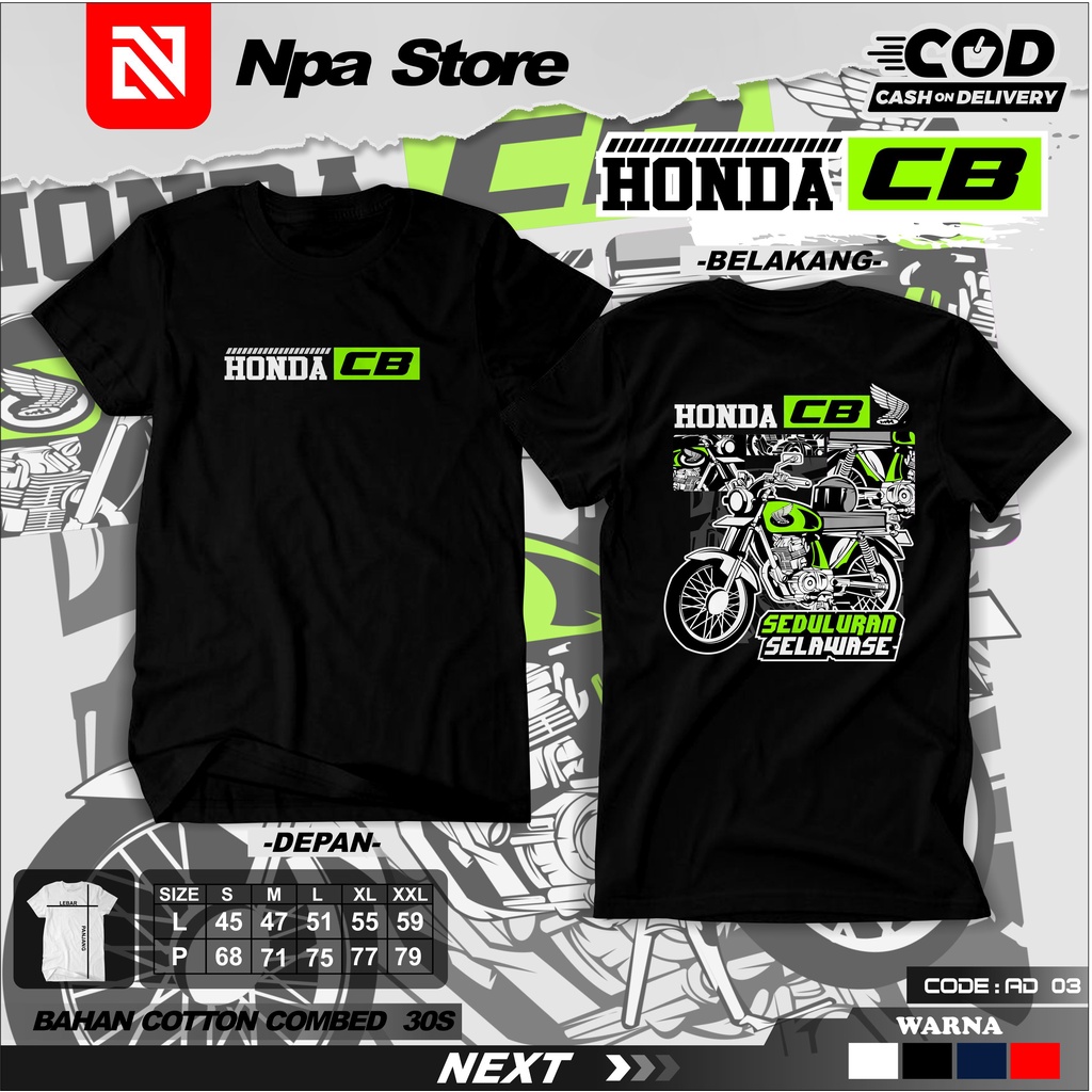 KAOS BAJU MOTOR HONDA CB SEDULURAN SELAWASE T-SHIRT HONDA CB SIMPLE MURAH KAOS DISTRO KAOS CB CLASSI