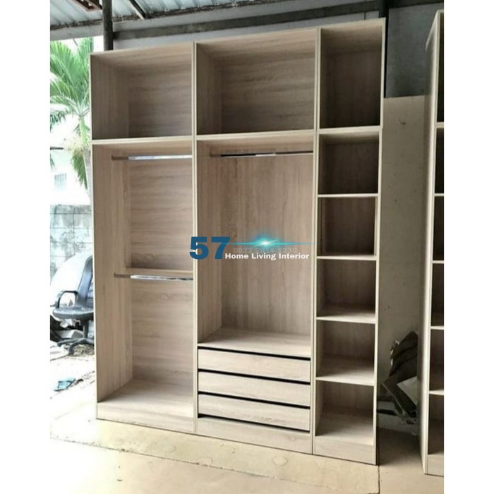 Lemari Pakaian Minimalis Serbaguna Pintu Sliding Bahan Plywood HPL